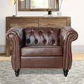 Brown Chesterfield Accent Chair Faux Leather Upholstered Tufted Wingback Club Chair Mid-Century Modern Living Room Chair with Sturdy Wood Frame Comfy Oversized Armchair for Bedroom Office