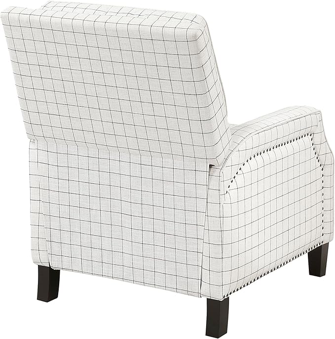 Lexicon Pushback Recliner Chair Plaid Textured Fabric Armchair Push Back Reclining Chair Nailhead Trim Solid Wood Legs Easy Assembly for Living Room/Office/Apartment Off-White