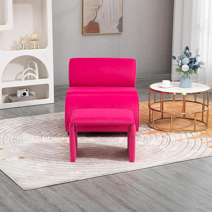 House Hold Accent Chair with Ottoman Cushioned deep seat no armrest Accent Single Lazy Chair for Living Room