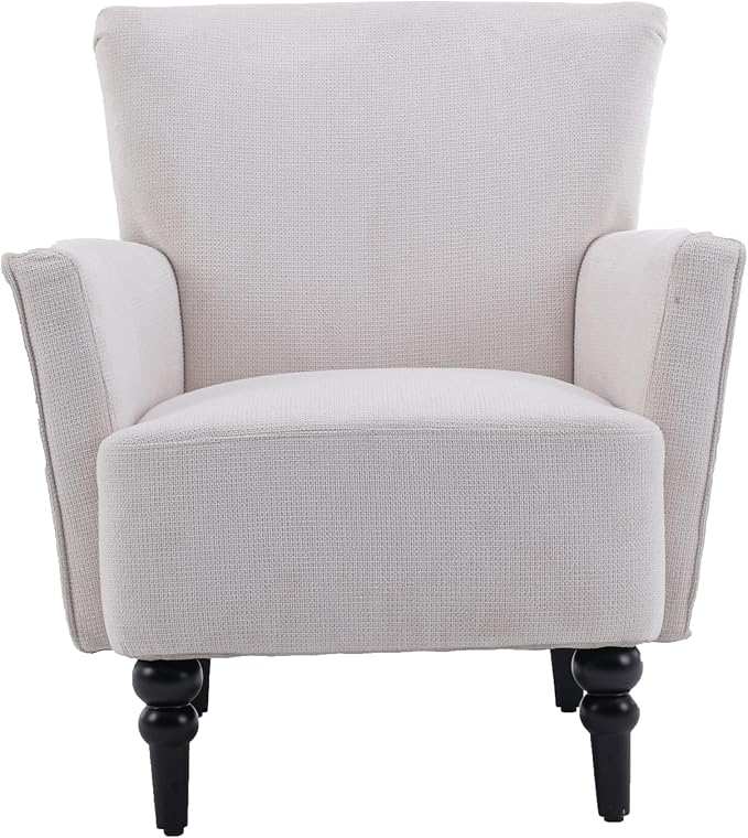 Generic Armchair Modern Accent Sofa Chair with Linen SurfaceLeisure Chair with Solide Wood feet for Living Room Bedroom StudioWhite