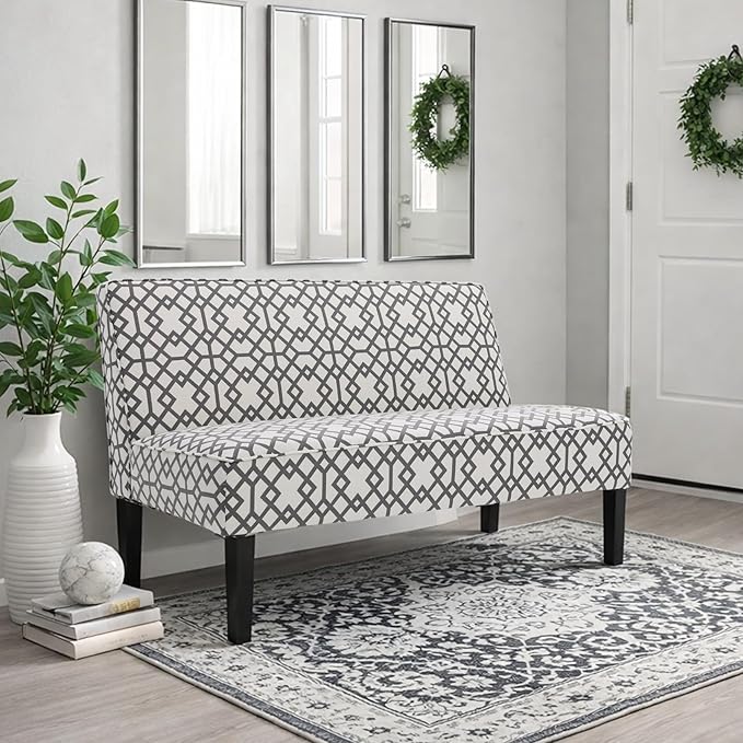 50'' Loveseat Sofa Modern Two-Seater Compact Upholstered Sofa for Small Space Bedroom Hallway Bench Geometric Pattern.