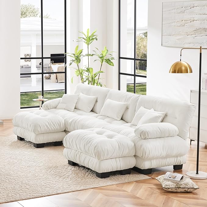 133.8 Oversized U Shaped Couch Chenille Upholstered Modular Sectional Sofa 3 Seater Deep Seat Sofa with 2 Ottoman Modern Cloud Couch w/Thick Seat Cushion Sectional Couches for Living Room