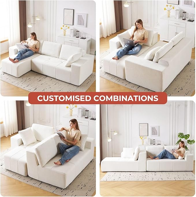 105 Cloud Modular Sectional CouchChenille Boneless Couches with Deep SeatUpholstered L-Shape Sofa with Chaise Sectional Couch for Living Room No Assembly Required (Beige Left Facing Chaise)