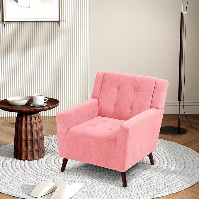 Dining Room ChairLiving Room Armless Chair Modern Design Fabric Armless Contemporary Accent Dining Chairs Sofa with Solid Wood Legs (Pink)