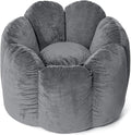 HOMMPA Bean Bag Chair for Adults Comfy Velvet Bean Bag Couch with Back Support Flower Shaped Oversized Sofa for Living RoomBedroomDormGrey