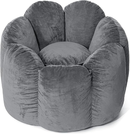 HOMMPA Bean Bag Chair for Adults Comfy Velvet Bean Bag Couch with Back Support Flower Shaped Oversized Sofa for Living RoomBedroomDormGrey
