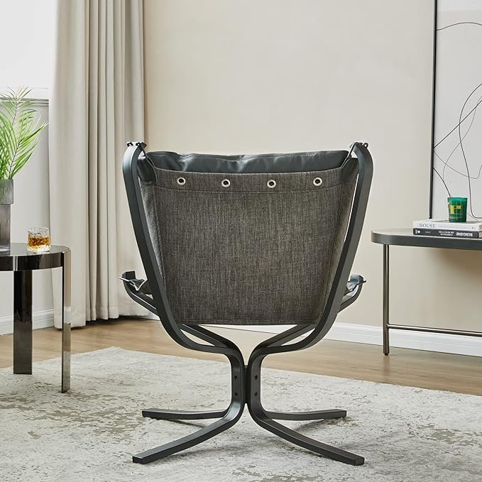 Living Room Chair Genuine Leather Butterfly Chair Handmade Iron Frame Reading Chair Modern Accent Chair for Study Room Reading Bedroom Living Room Office Black