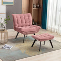 Modern Soft Velvet Fabric Material Large Width Accent Chair Leisure Chair Armchair TV Chair Bedroom Chair with Ottoman Black Legs for Indoor Home and Living RoomPink