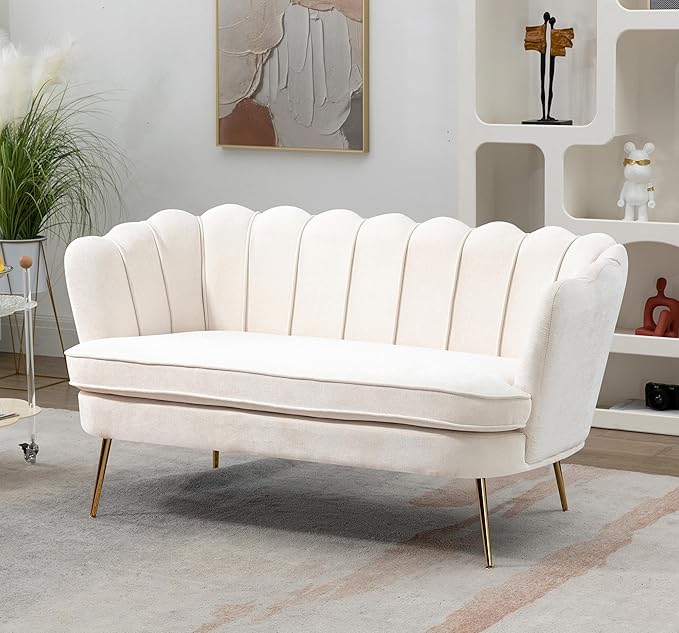 59 Modern Chenille Loveseat Couch Small Sofa with Gold Metal Legs2-Seater Upholstered Mini Sofa Couches for Small SpaceLiving Room Bedroom Office Dorm Studio Apartment (Beige)