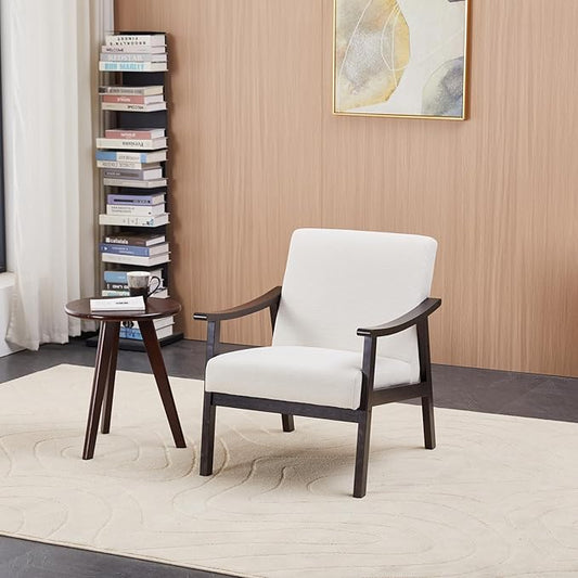 Medieval Modern Armchair High Back Antique Black Upholstered Chair with Solid Wood Legs Vintage-Inspired Reading Chair for Living Room Bedroom Study Lounge Furniture (White)