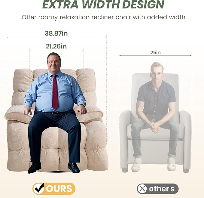 Oversized Rocker Recliner Chair 42” Power Swivel Recliner for Living Room Overstuffed Extra Wide Rocking Recliners with Breathable Soft Fabric Up to 400lbs(Power Beige)