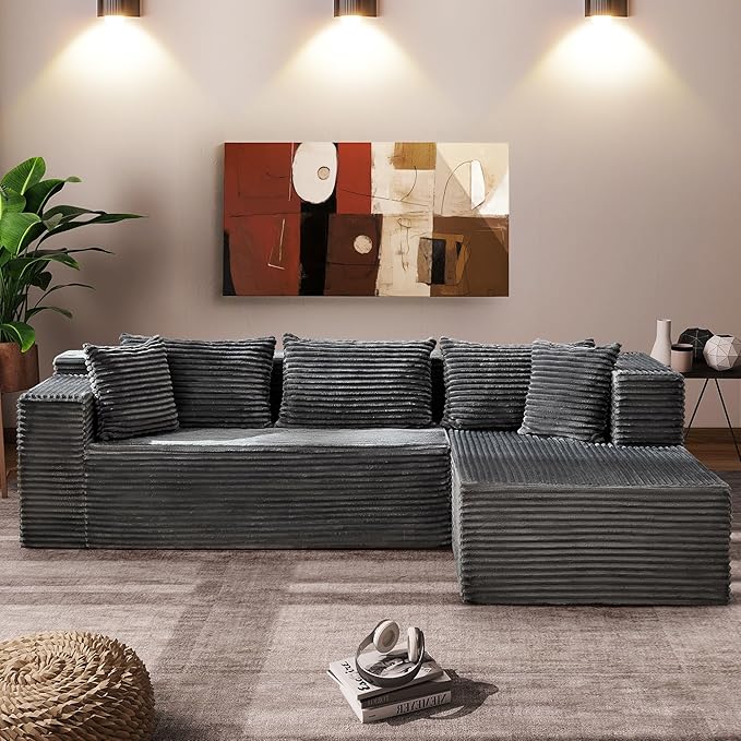 Modular Sectional Sofa Cloud Sectional Couch 106 Comfy L Shaped Black Couches for Living RoomOversized Sofa Sleeper with Deep Seat No Assembly Required