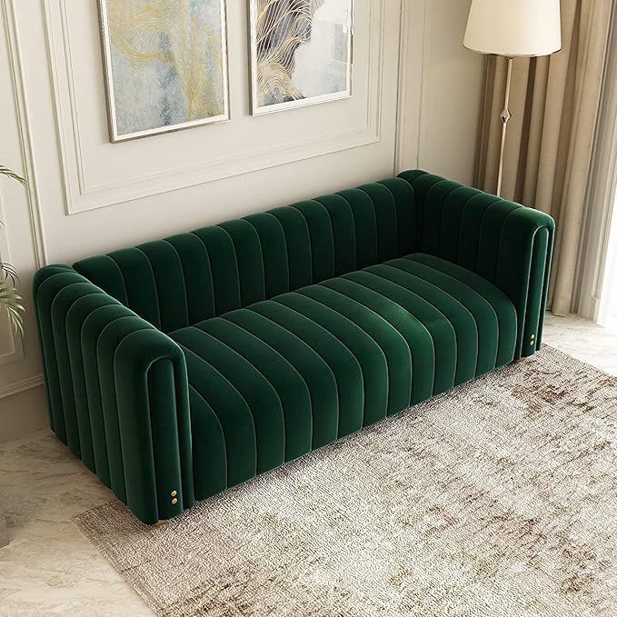 Green Velvet Couch Sofa Loveseat 81.3 Wide Mid Century Modern Couch Small Spaces Love Seat Tufted Chesterfield Velvet Sofa Futon with Gold Leg Comfy 3 Seat Extra Deep Sofas Couches for Living Room