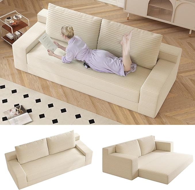 70.87 Loveseat Sofa Comfy Deep Seat Modern Small Corduroy Couch for Living Room Bedroom Apartment Home Office No Assembly Beige