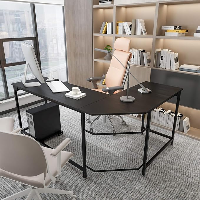 Weehom L-Shaped Desk Black Corner Gaming Computer Desks for Home Office PC Workstation Study Writing Work TableWood &amp Metal 66 Inch