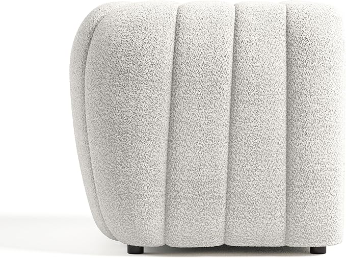 Furniture of America Glamour Contemporary Vertical Channel Tufted Boucle Accent Chair with Wooden Legs Fabric Upholstered Armchair for Living Room Bedroom Office Off-White