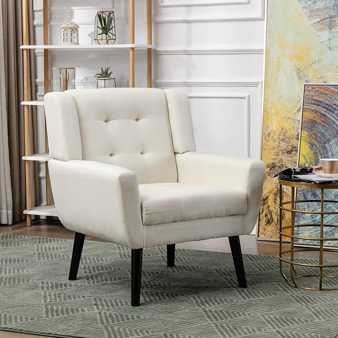 Modern Accent Chair Oversized Accent Chair Corner Chair Mid Century Modern Chair Comfy Reading Chair Upholstered Armchair Modern Chairs for Living Room (Beige Linen)