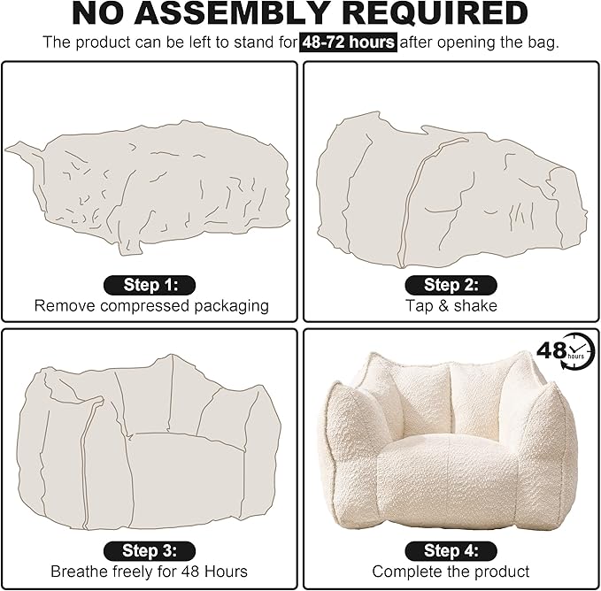 47.2 Inch Oversized 2 Piece Single Sofa Set Comfy Beanbag Chairs with Scratch-Resistant Pet-Friendly Chenille Modern Couch with Arms No Assembly Required Beige