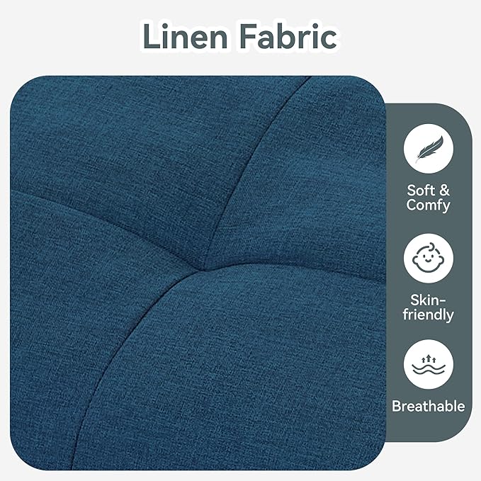 Futon Sofa Bed Convertible Couch Blue Linen Sofa Bed with Memory Foam Adjustable Backrest &amp Armrests Multifunctional Small Loveseat Sleeper Sofa for Living Room Apartment Office