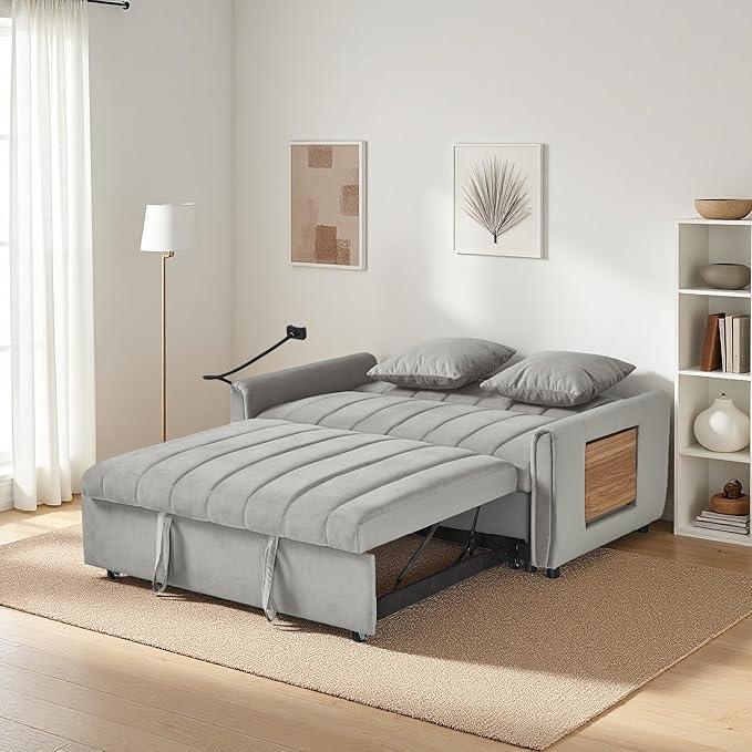 Loveseat Sleeper Sofa 3 in 1 Convertible Sofa Bed Adjustable Backrest Comfy Pull Out Couch Modern Upholstered Sofa for Living Room Bedroom Apartment Small Space (d-Grey)