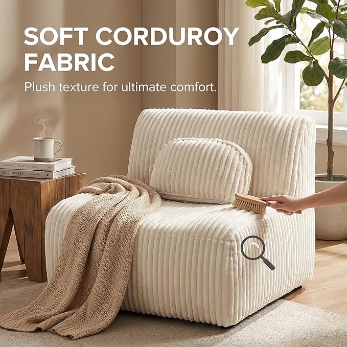 Lounge Chair with Pillow Single Sofa Indoor Couch for Bedroom Game Living Room Lazy Floor Sofa Reading Chair Armless Chair No Assembly Required High Resilience Foam Beige