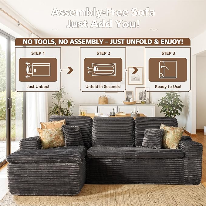 2 Piece Cloud-Like Sectional Sofa No Assembly Required – Ultra Plush Fabric with Thickened Cushions &amp Neck Support L-Shaped Couch with Chaise for Living Room