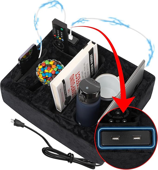 Couch Cup Holder &amp Organizer with USB Charging Ports – Sofa Caddy for Drinks Remotes Snacks &amp More – Perfect Couch Accessory with Anti-Slip Design
