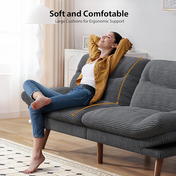 Pipishell Futon Sofa Bed Modern 73 Futon Couch Convertible to Bed &amp Lounger Compact Size Corduroy Loveseat Durable Construction - Fits Small Spaces ApartmentsStudy Room (Volcanic Gray 73 I