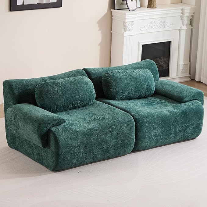 Multiple Modular Boneless Couches for Living Room Cloud Sectional Sofa with Comfy Deep Seat Oversized Loveseat Couch for Bedroom Apartment No Assembly 2 Modules Combined Dark Green