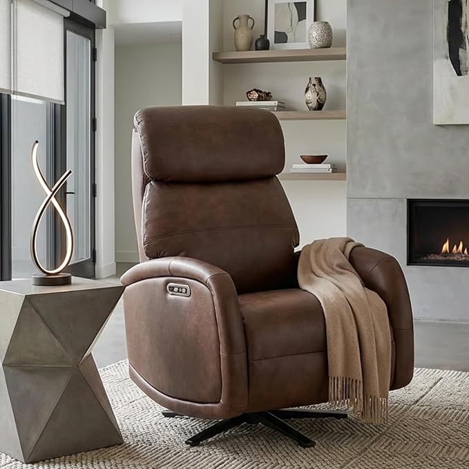 MCombo Dual Motor Power Recliner Chair for Adults Modern Faux Leather Electric Swivel Recliner with USB Charging Heavy Duty Adjustable Lounge Chair for Living Room &amp Bedroom 4610 (Brown)