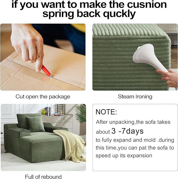 Chaise Lounge Chair Indoor Cloud Sofa Bed with Cup Holders Corduroy Upholstered Couch with 17.71 Seat High Lazy Sofa Bed for Living Room Apart Fully Assembled - Green
