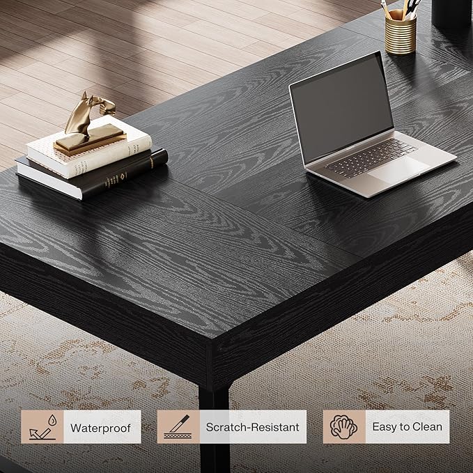 Tribesigns 55 Industrial Executive Desk for Home Office Rustic Simple Computer Laptop Desk with Strong Metal Legs Study Writing Table Business Workstation Small Conference Table Black