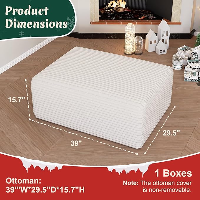 Modular Cloud Couch Sectional Deep Seat No-Bone Corduroy Sofa with Ottoman Oversized Comfy Modular Sofa for Living Room Bedroom Apartment No Assembly Flexible Layout (White Ottoman)