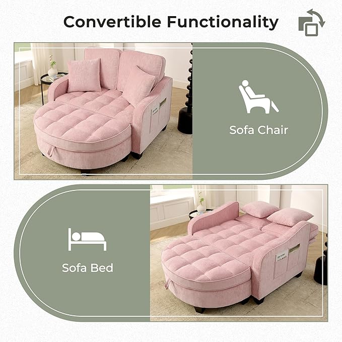DEINPPA Oversized Accent Sofa Chair with Storage Ottoman Chenille Upholstered Comfy Chair with Throw Pillows for Living Room Reading Room Bedroom-Pink