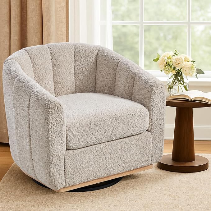 Mlmh &amp Kngwa 32.28 W Swivel Barrel Accent Chair Chenille Upholstered Swivel Chair Comfy Chairs Single Sofa for Living Room Bedroom Wheat