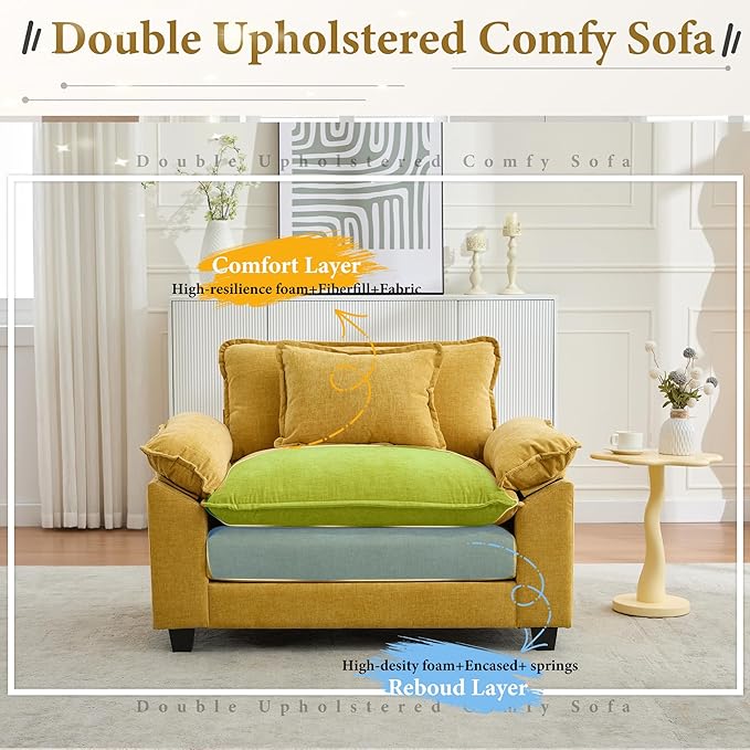 URRED Modular Sectional Sofa Comfy Cloud Couch Modern Chenille Sofa Sleeper Deep Seat Couches with Ottoman/Pillows for Living Room (Yellow 53'')