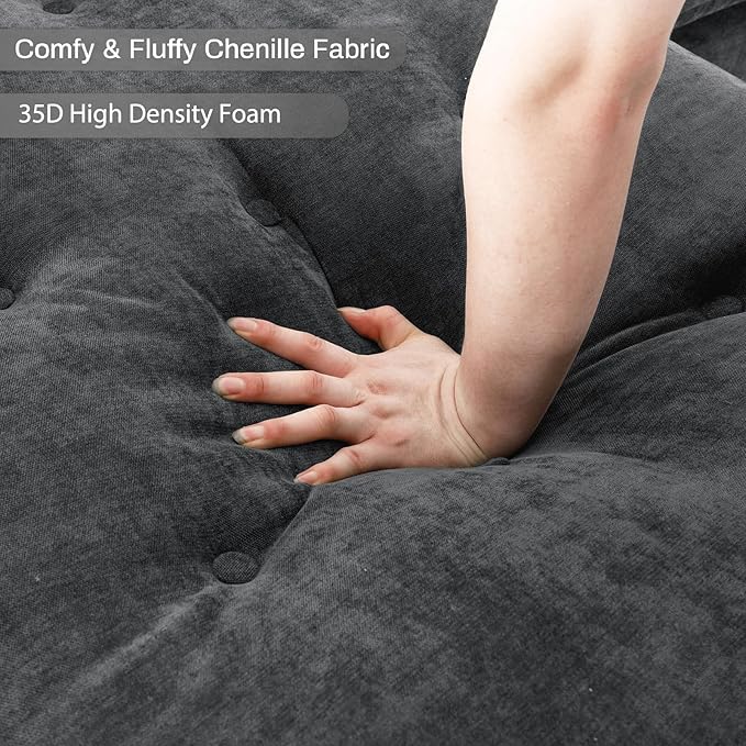 OUYESSIR 134 Oversized Grey Sectional Couches for Living RoomFluffy Couch with Chaise Lounge&ampTufted Buttons U Shaped Living Room Sofa Set FurnitureChenille 6 Seater Couch with Storage Console