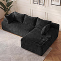 Redlife 95 L-Shaped Modular Sectional Sofa Faux Rabbit Fur Modular Floor Couch with Chaise High-Density 30D Foam Sponge No Assembly Required 5 Pillows Compressed for Living Room (Black)