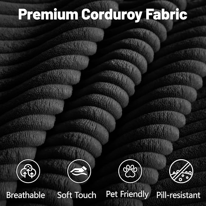 Boneless Couch117.3 No Assembly L Shaped Oversize Modular Sectional Cloud CouchSolid Foam Corduroy Sofa with Ottoman for Living Room (Black Corduroy3 Seats with Ottoman)