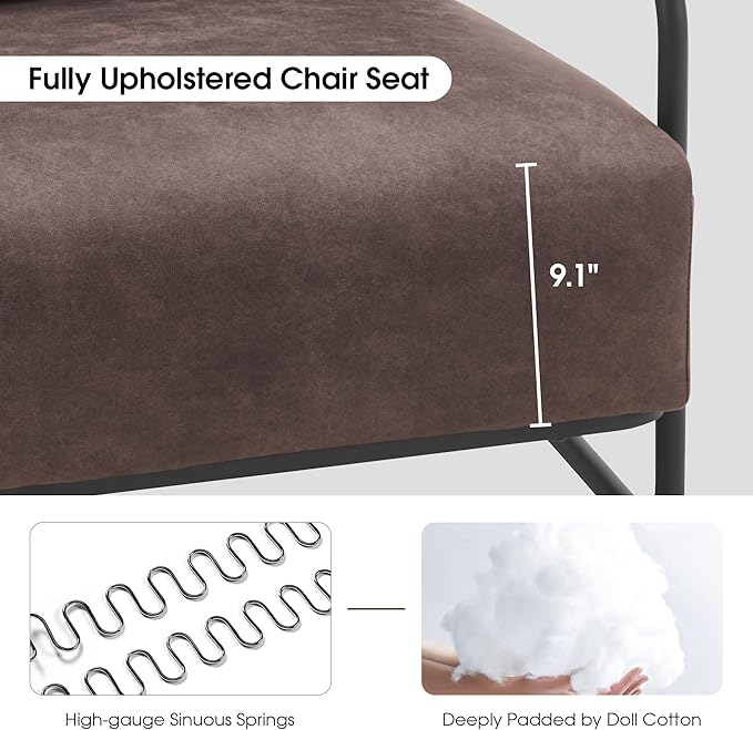 MCombo Modern Accent Chairs Upholstered Reading Chair Wooden Armrests Guest Chair for Living Room Bedroom Office HQ102 (1 Brown)