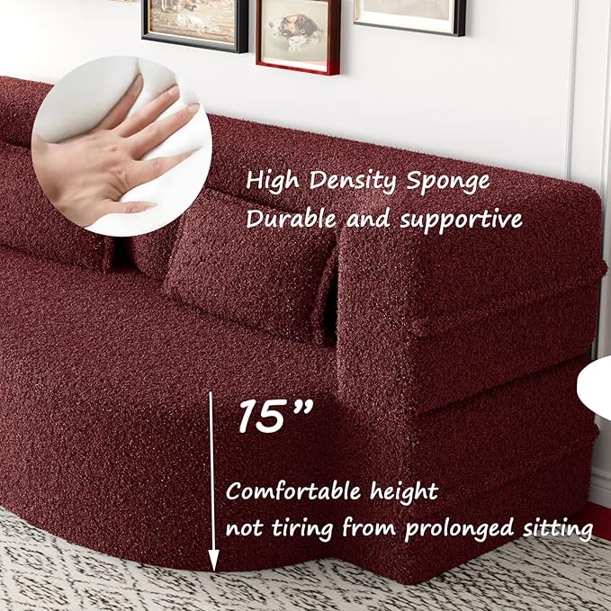 Newfun 78 Convertible Sofa Bed 2 in 1 Folding Couch Bed Futon Sofa Bed with Two Pillows Loveseat Sofa for Living Room Bedroom Lounge Compressed Modern Sofa No Assembly Required (Burgundy)