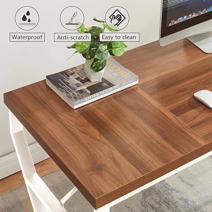 HOMISSUE 63-inch Executive Desk Large Writing Desk with Engineered Wood Tabletop and Metal Frame Rustic Home Office Desks with Sturdy Structure Long Computer Desks for Home Office Study RoomWhite