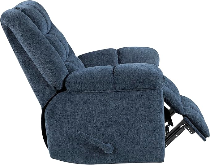 Lexicon Chenille Rocker Reclining Chair for Adults Rocker Pull Handle Recliner Nursery Chair for Living Room/Bedroom High Back Pillow Top Arms High Density Foam Cushions Blue