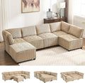 121 U Shaped Modular Sectional Sofa Couch 6 Seat Convertible Upholstered Deep Seat Sleeper Sofa with Chaise Lounge Cloud Couch for Living Room Khaki