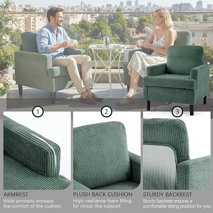 Modern Accent Chair Cozy Living Room Chairs Mid Century Modern Accent Chairs Reading Chair with Armrests for Living Room Bedroom and Study（Green）
