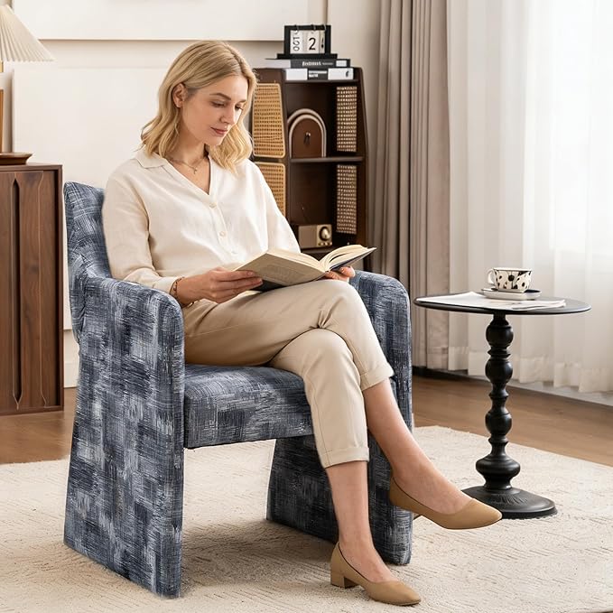Mid-Century Chenille Accent Chair Geometric Open-Back Upholstered Armchair with Non-Slip Frame Cozy Reading Chair for Home &amp Office (Gray Black)