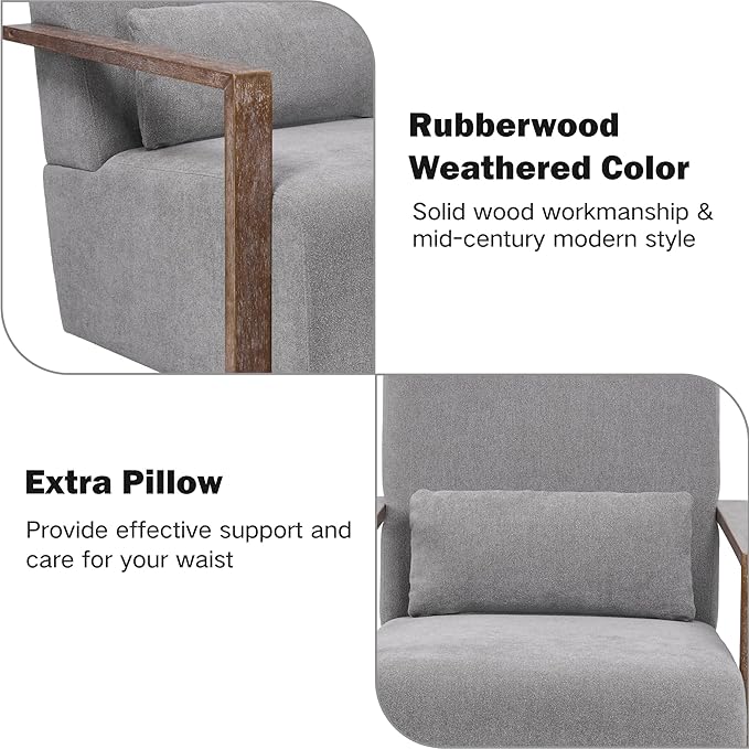 Chifee &amp Vingol 29.72 Swivel Accent Arm Chair Mid Century Modern Living Room Chair with Solid Wood Base &amp ArmrestGrey