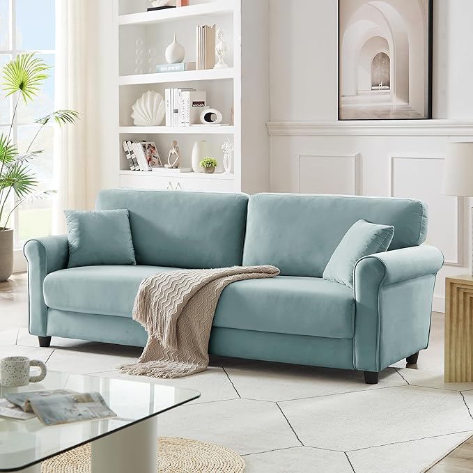 82.48 Velvet Upholstered Sofa Couch3 Seater Couch Loveseat Sofa Furniture Comfy Couches for Living Room Bedroom Small Space(Blue)