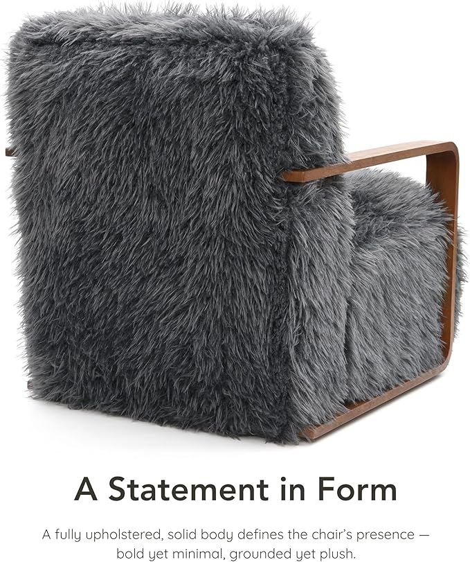 Furniture of America Ramos Modern Lounge Chair with Ultra Soft Faux Fur Long-Haired Accent Sofa Tight Seat and Back Single Couch Fluffy Living Room Seating No Assembly Needed Charcoal Gray