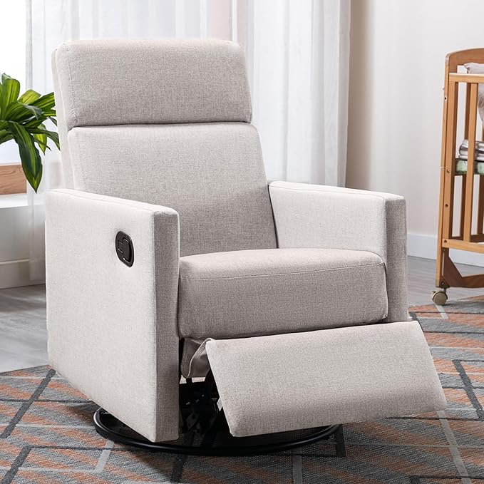 Swivel Rocker Recliner Chair 360 Degree Swivel Nursery Rocking Chair Manual Glider Rocking Recliners Chairs for Living Room Bedroom (Tan)